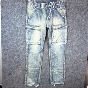 Mnml Jeans Mens 33 Blue Utility Cargo Streetwear Light Wash Skinny Drawstring